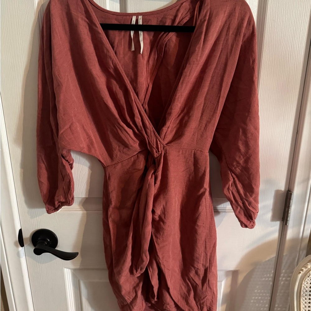 Anthropologie Dusty Rose Mini Wrap Dress - Picture 5 of 5